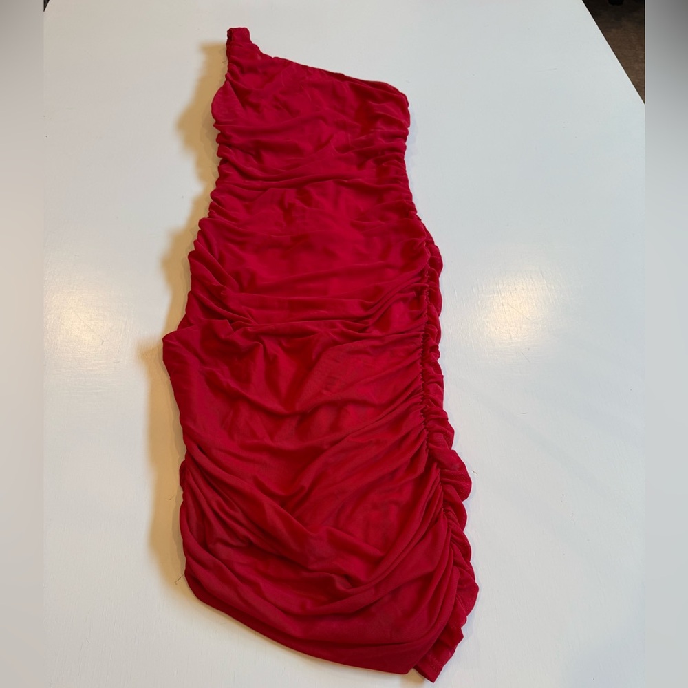 Lulus Red one shoulder Ruched Dress